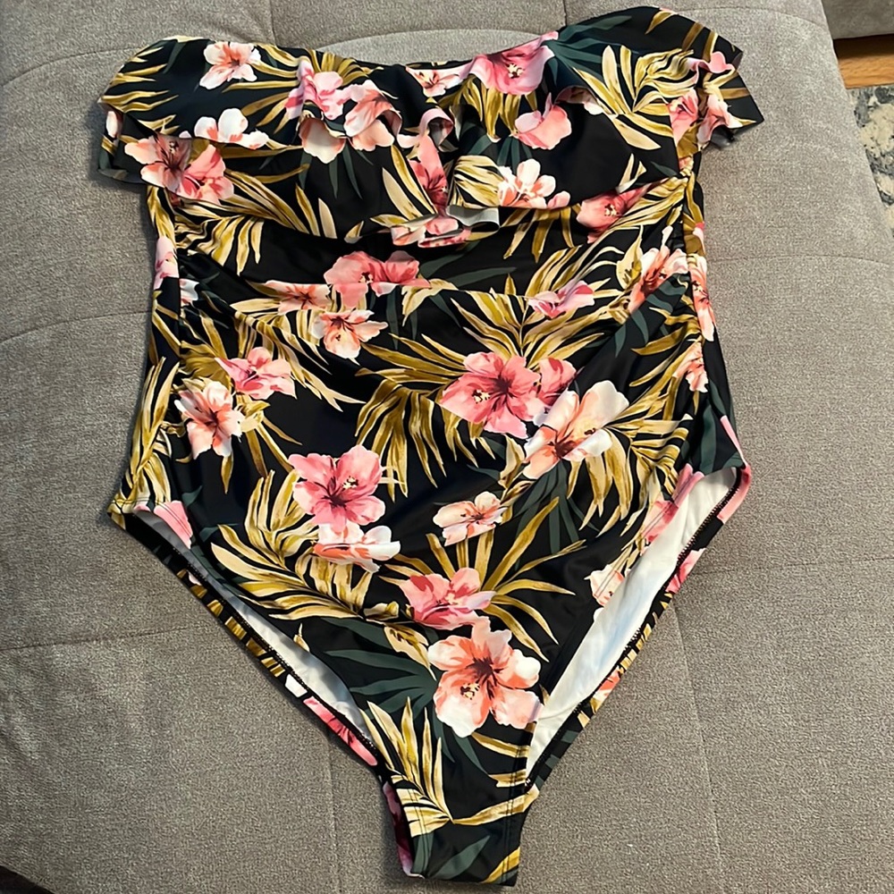 Kona Sol Black Floral One Piece Swimsuit